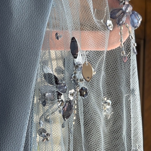 NWT Theia Kiera Light Blue Beaded Puff Sheer Sleeve Ethereal Gown - Picture 7 of 17